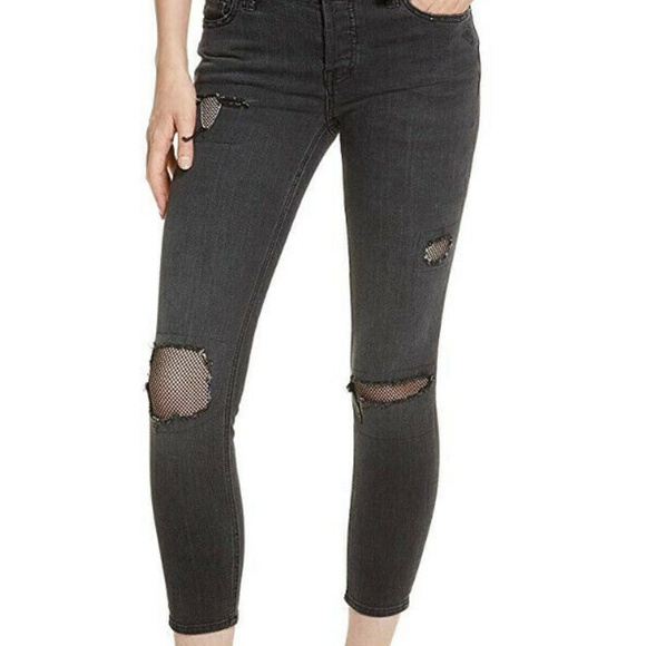 NEW Free People Black as Night Fishnet Jeans Sz 26 - Picture 1 of 8